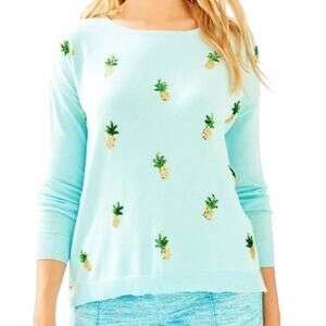 Lilly Pulitzer Whisper Blue Caralynn Sequin Pineapple Sweater